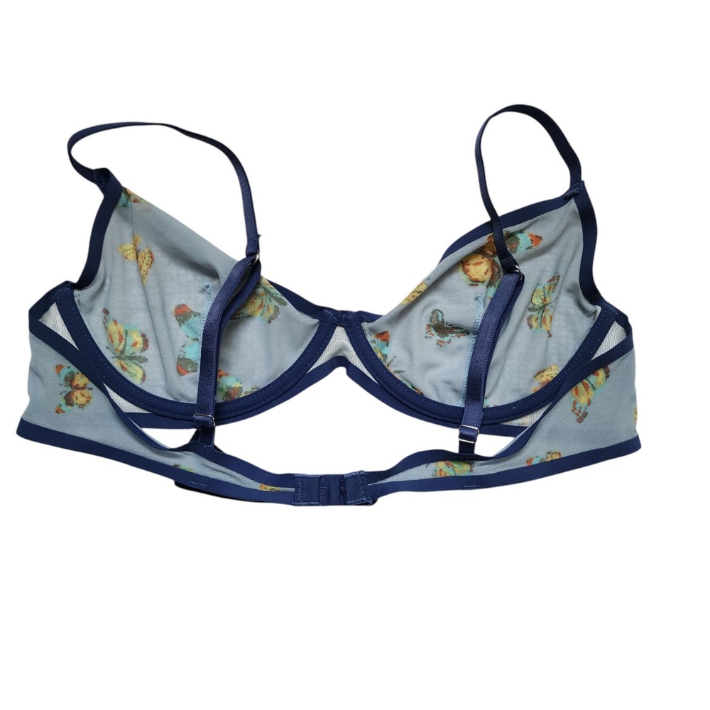 Urban outfitters Butterfly Mesh Underwire Bra 36B Blue Sheer Unlined Bralette - Picture 2 of 7